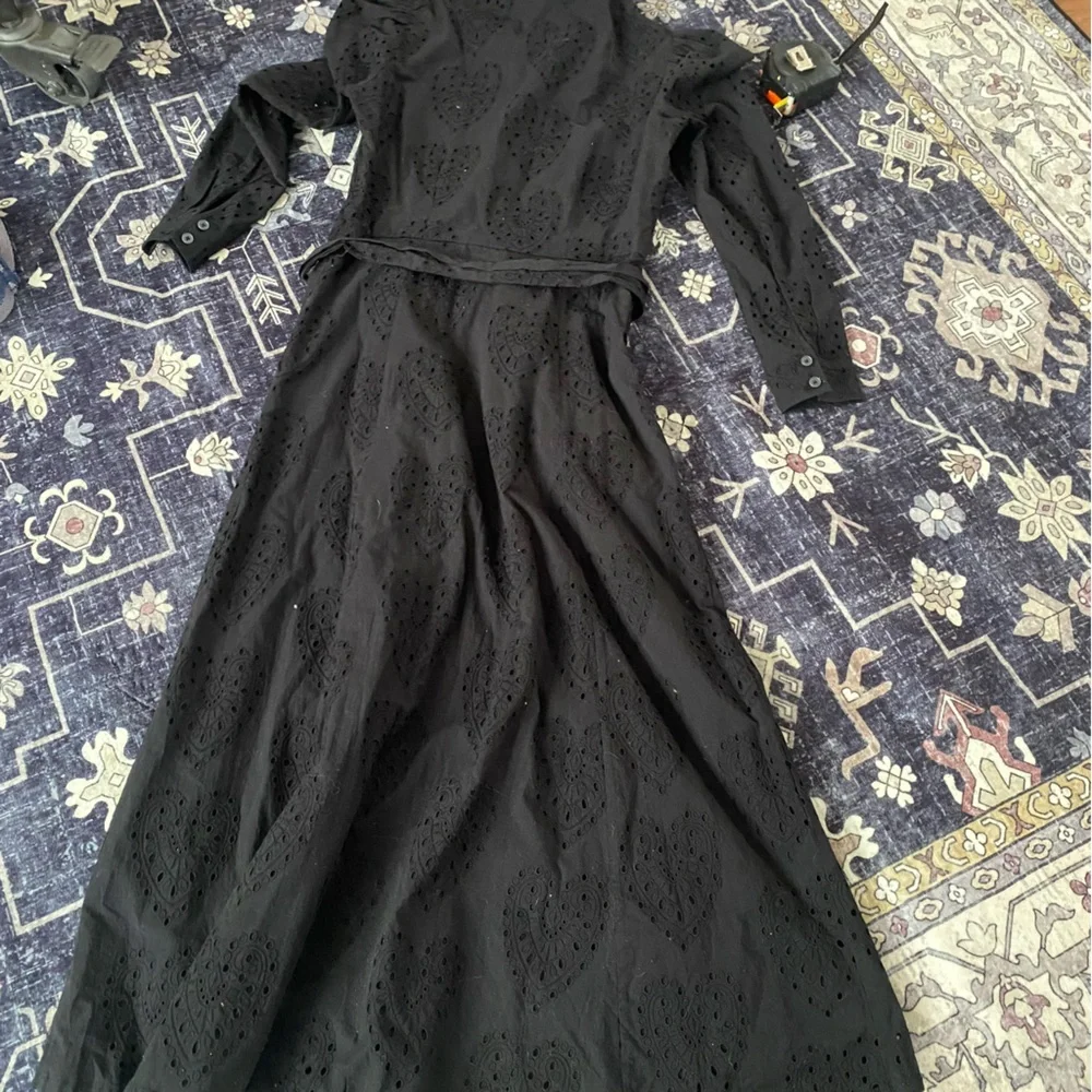 Boden Black Eyelet Button-Front Midi Dress - Picture 9 of 14